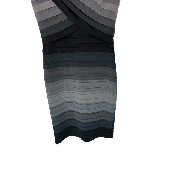 Tadashi Shoji Gray Black Ombre V-Neck Cocktail Tiered Sheath Dress Size Small - Picture 4 of 9